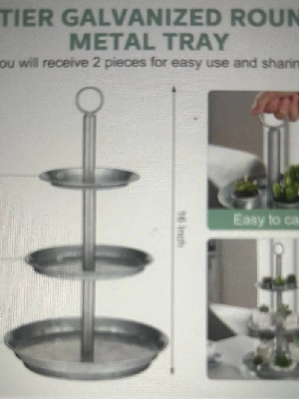 TWO 3-Tier Galvanized Serving Stand Metal Dessert Serving Tray Seafood Tower